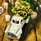 Vintage White Truck Decor with Sunflowers & LED Lights – Artificial Floral Farmhouse Table Centerpiece, Metal Rustic Truck Tiered Tray & Home Decor